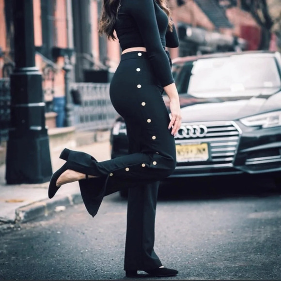 ROMEO AND JULIET COUTURE Black wide leg‎ snap side pants size M. - Picture 1 of 16